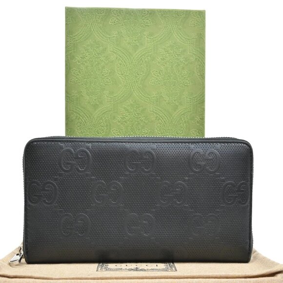 GUCCI GG Embossed Zip-Around Organizer Travel Wallet Leather Black SHW 80YH573 - Picture 1 of 16